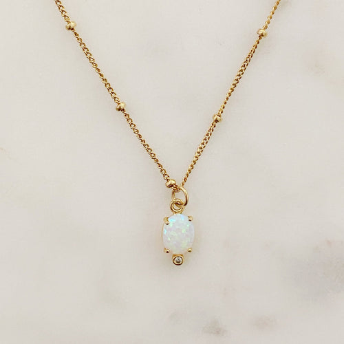 14K Gold Filled or Gold Plated Opal Gem Necklace