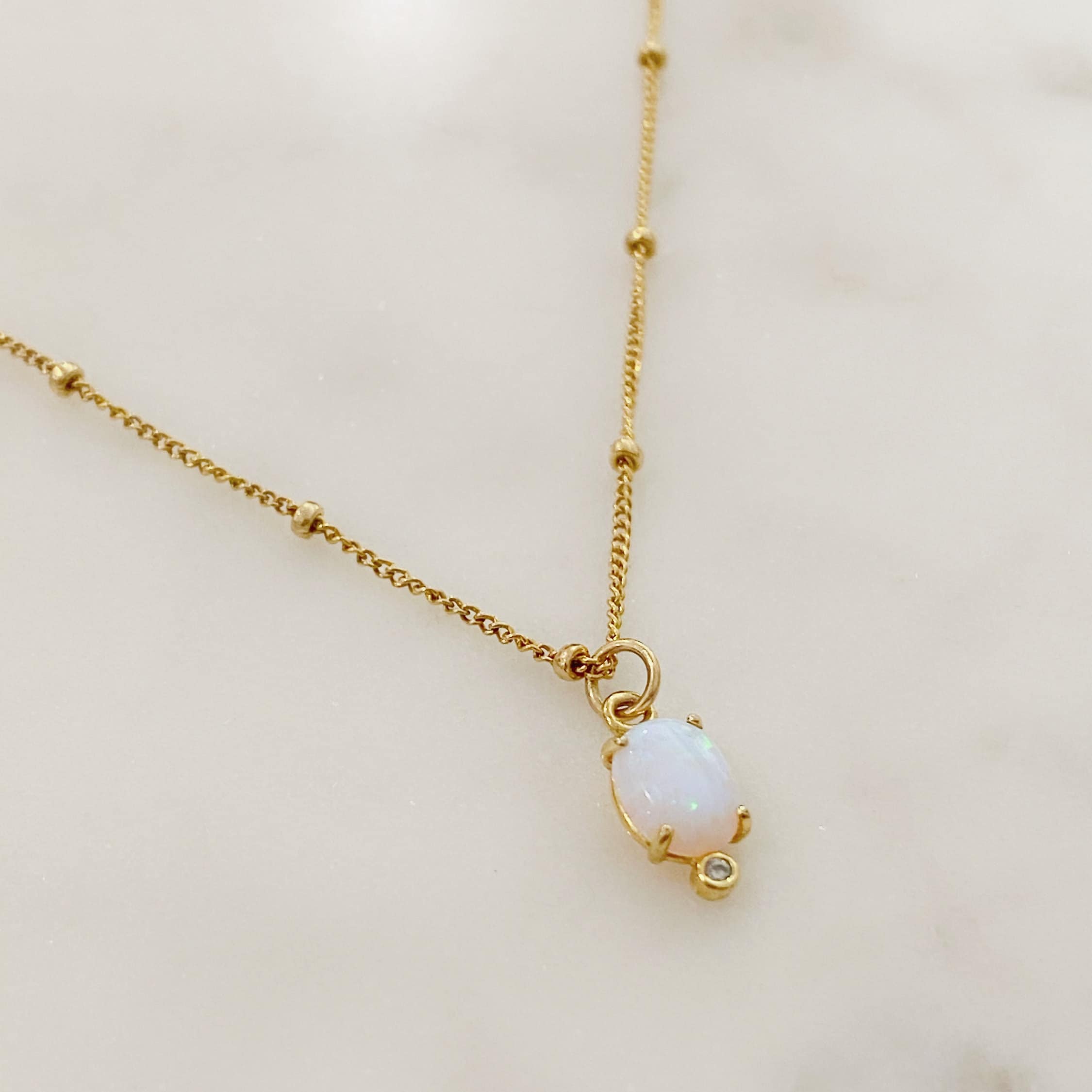 14K Gold Filled or Gold Plated Opal Gem Necklace