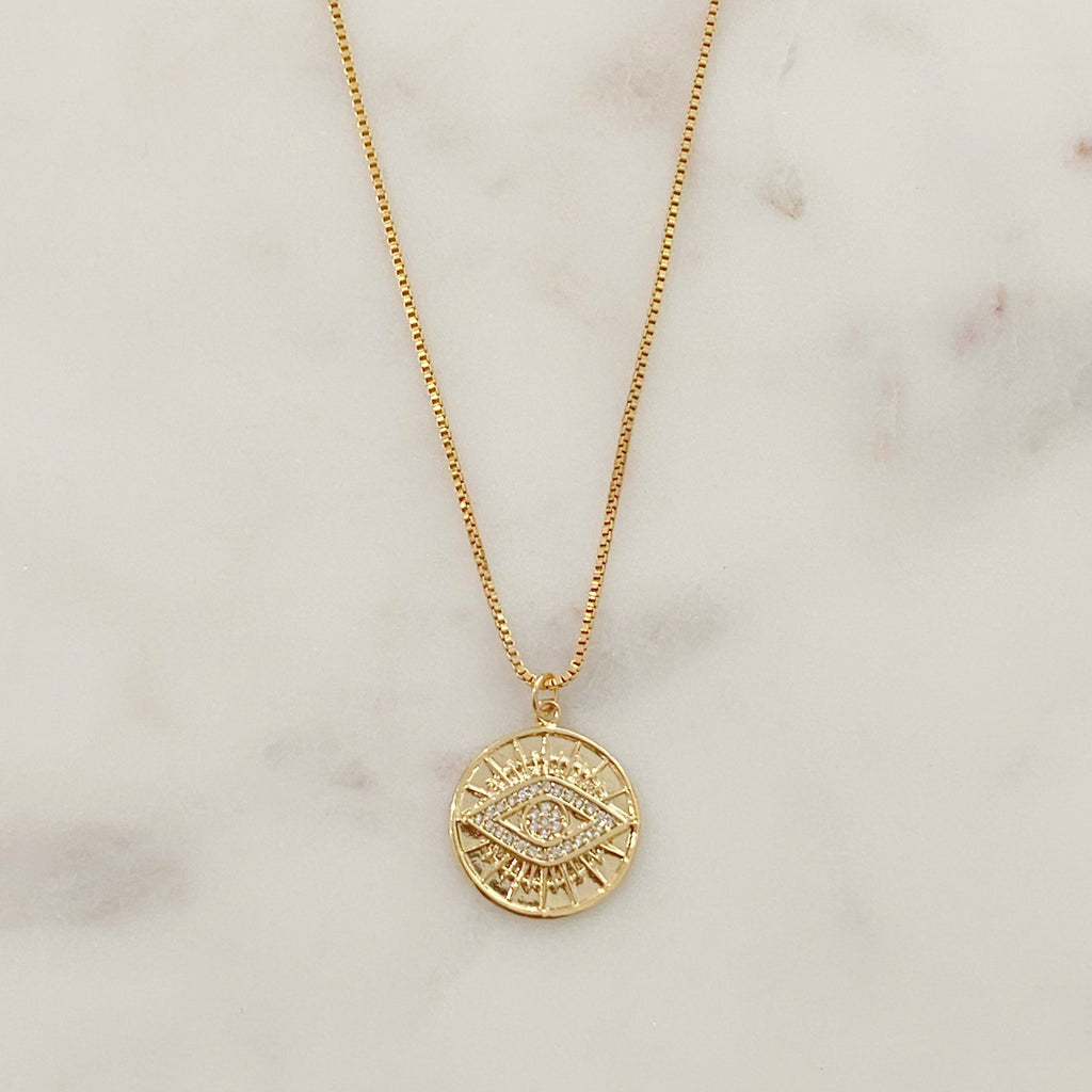 14K Gold Filled or Gold Plated Golden Evil Eye Necklace