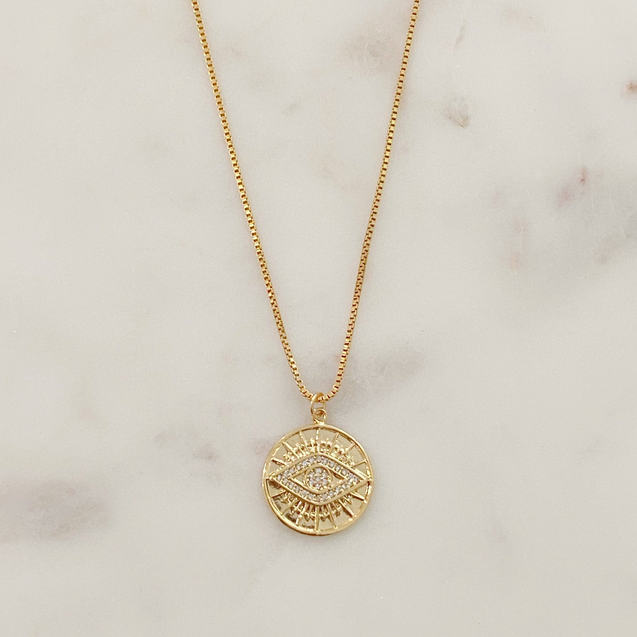 14K Gold Filled or Gold Plated Golden Evil Eye Necklace
