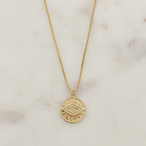 14K Gold Filled or Gold Plated Golden Evil Eye Necklace