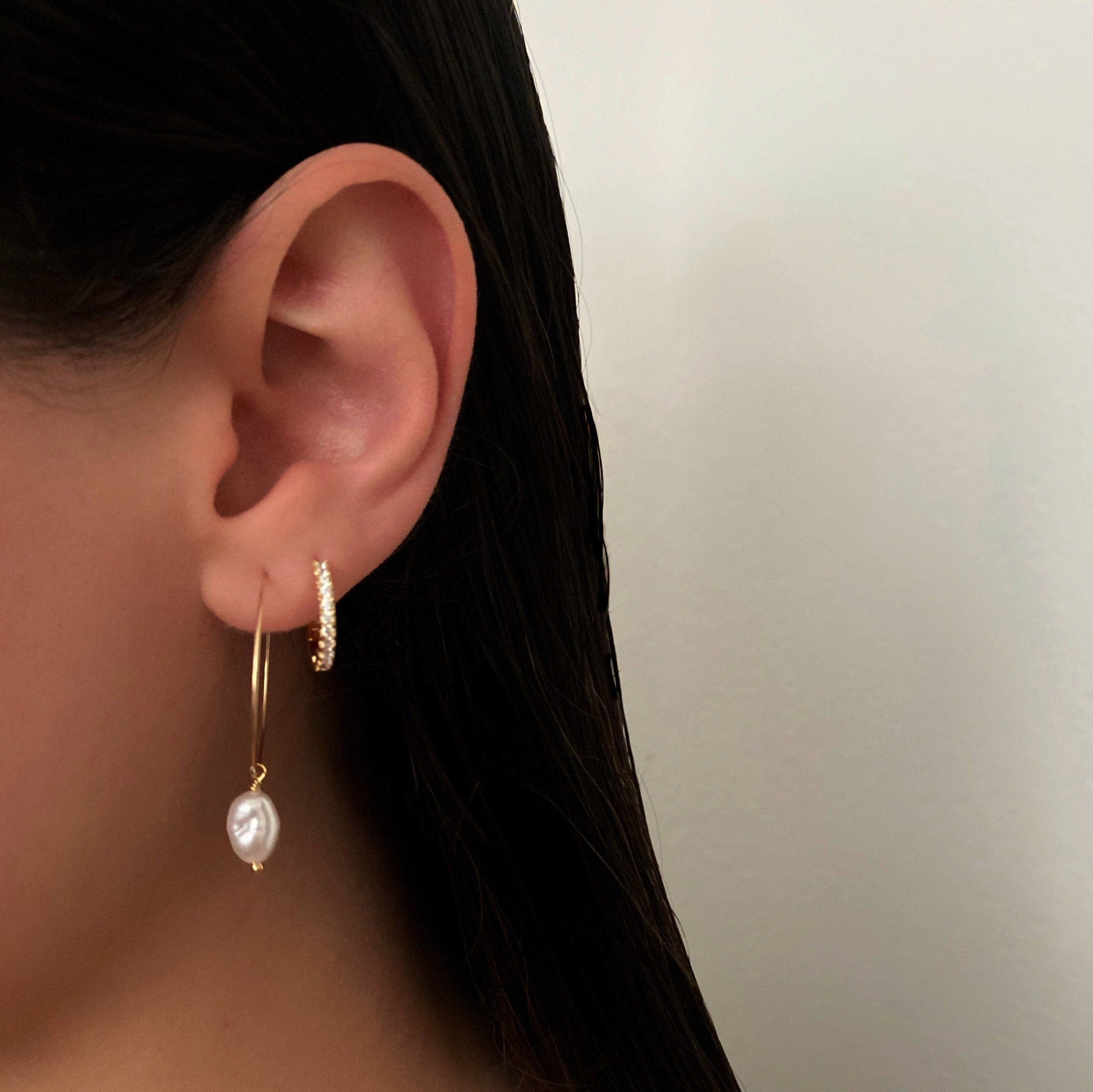 14K Gold Filled Ila Pearl Drop Gold Hoop Earrings (2pc) – Antique Silver