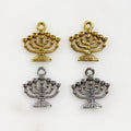 14mmx14mm Pewter Detailed Menorah Hanukkah Candles Charm Jewish (2pc)