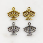 14mmx14mm Pewter Detailed Menorah Hanukkah Candles Charm Jewish (2pc)