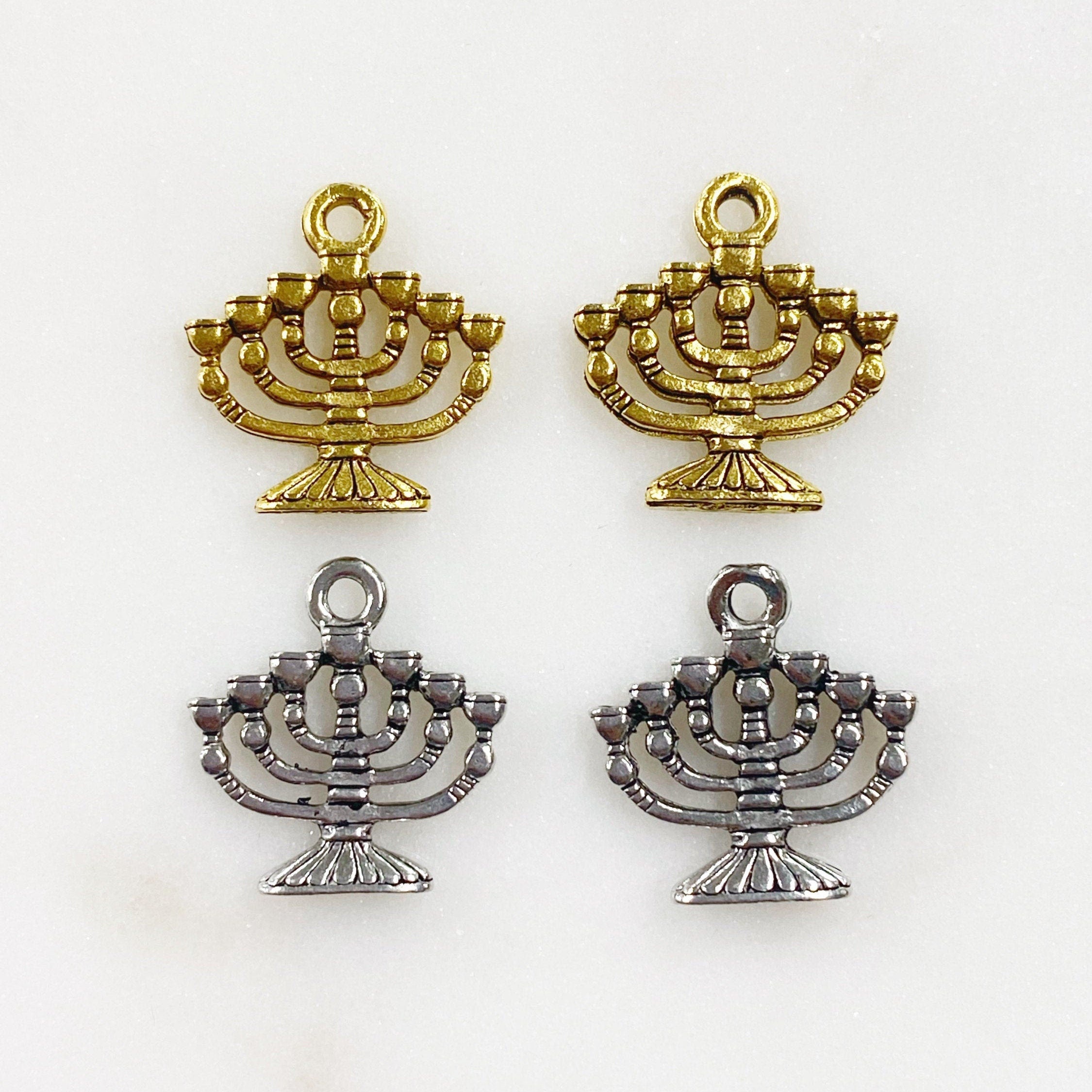 14mmx14mm Pewter Detailed Menorah Hanukkah Candles Charm Jewish (2pc)
