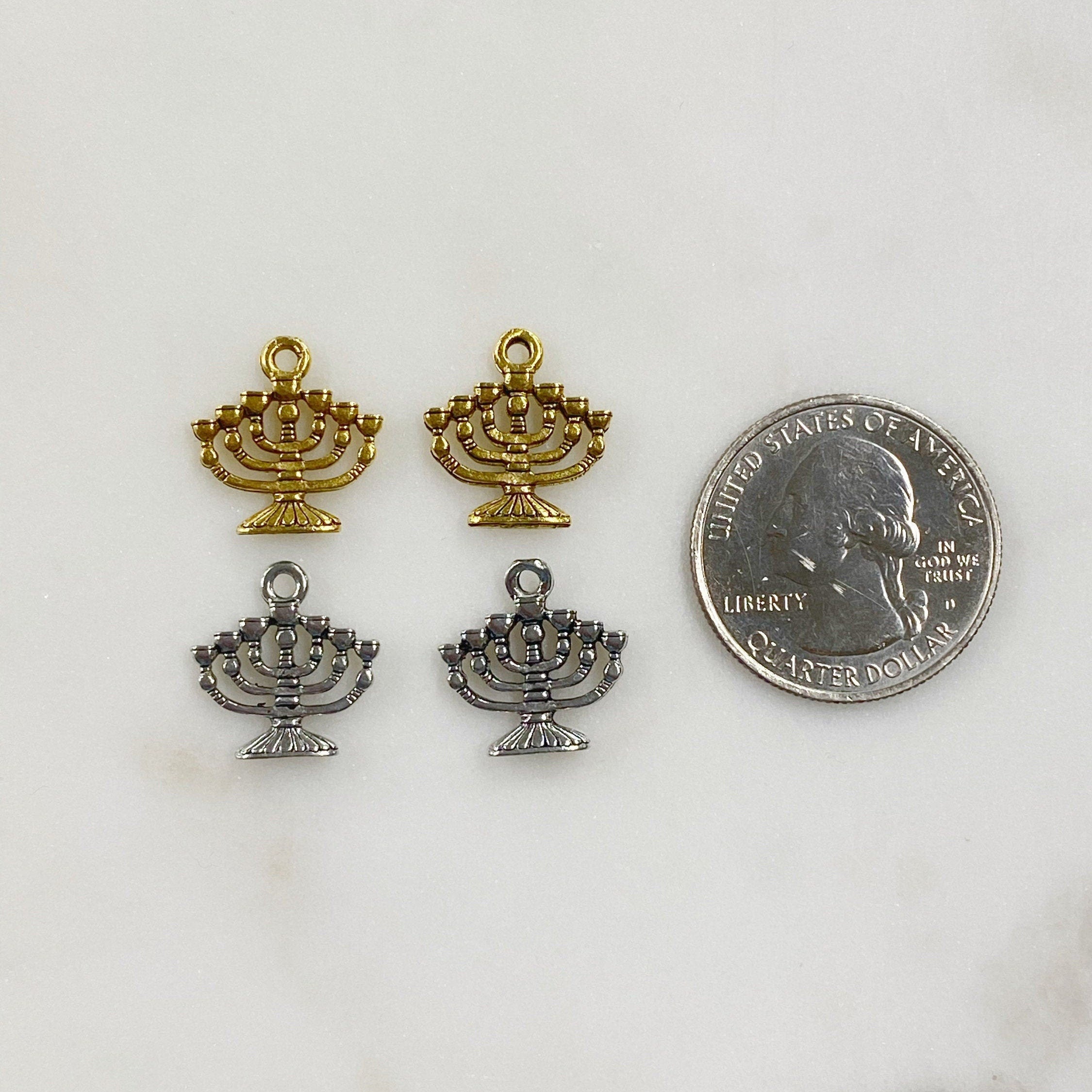 14mmx14mm Pewter Detailed Menorah Hanukkah Candles Charm Jewish (2pc)