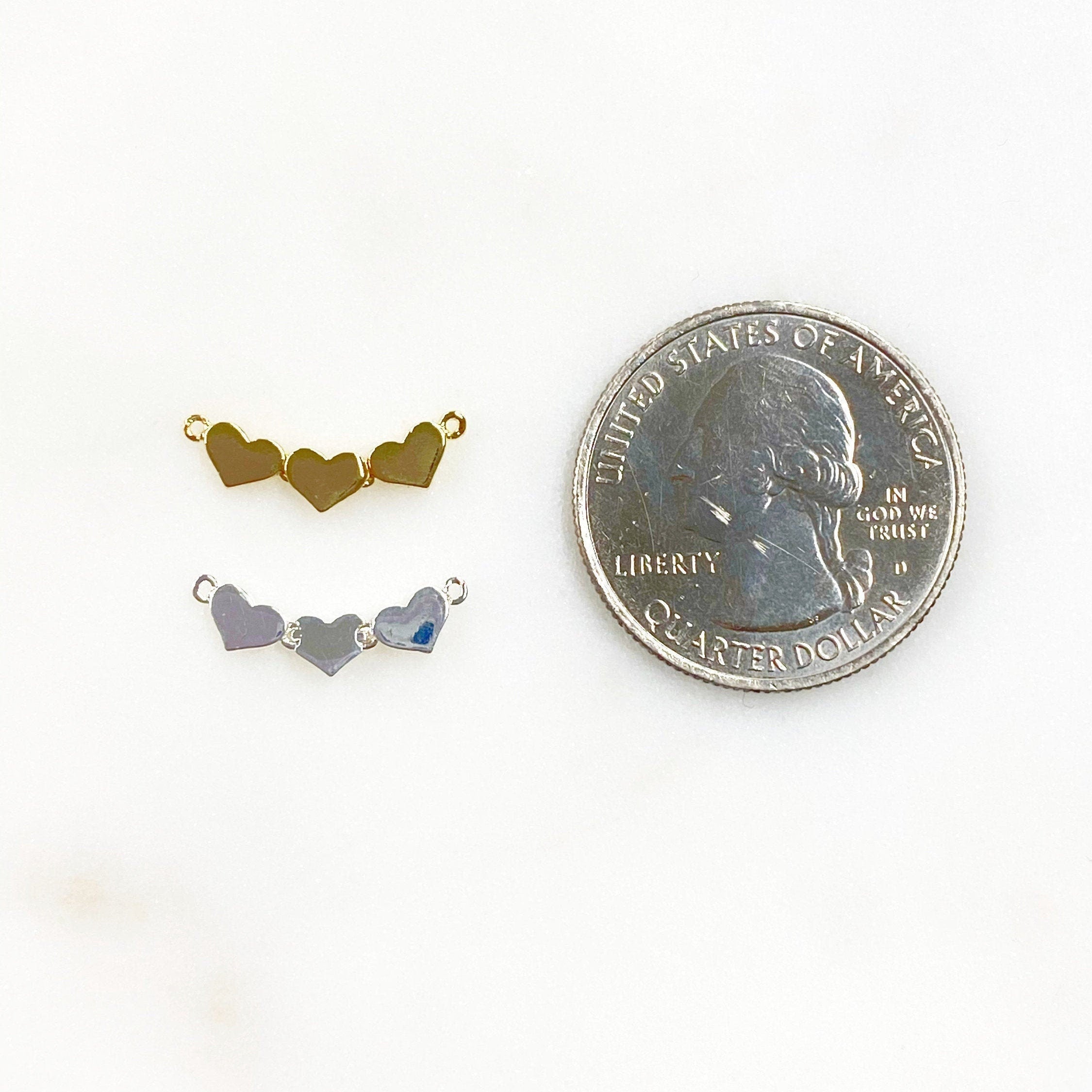 Base Metal Three Linked Hearts Charm Gold or Silver Tiny Gold