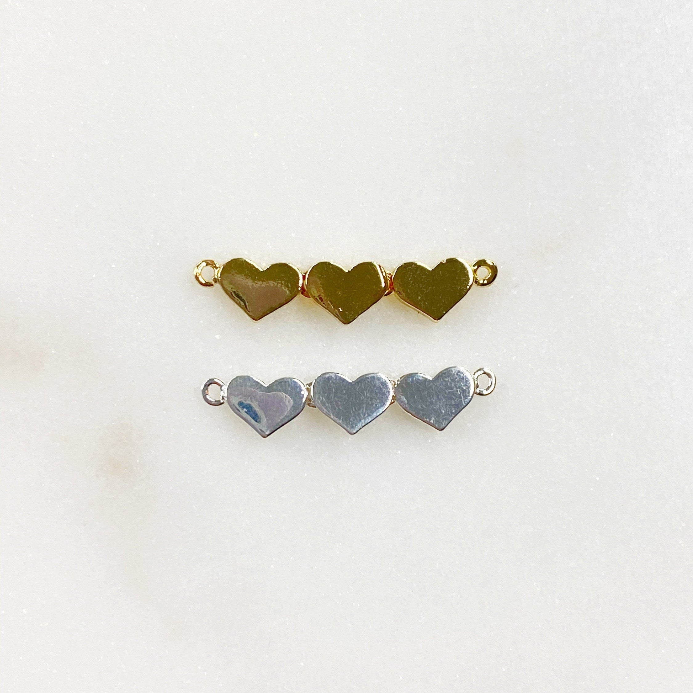 Base Metal Three Linked Hearts Charm Gold or Silver Tiny Gold