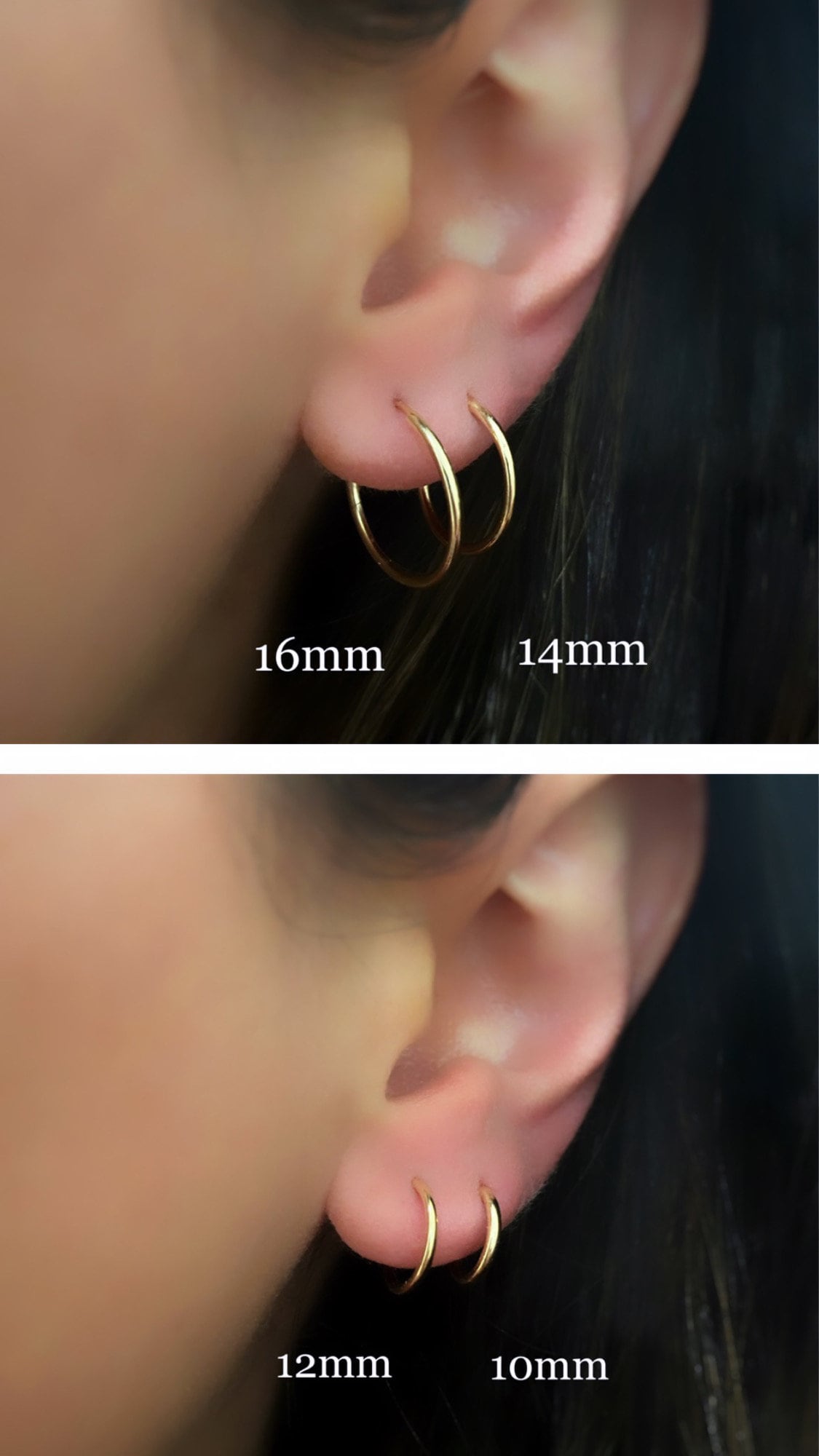 14K Gold Filled Small Endless Hoop Earrings 16mm 14mm 12mm 9mm Earring (2pc)