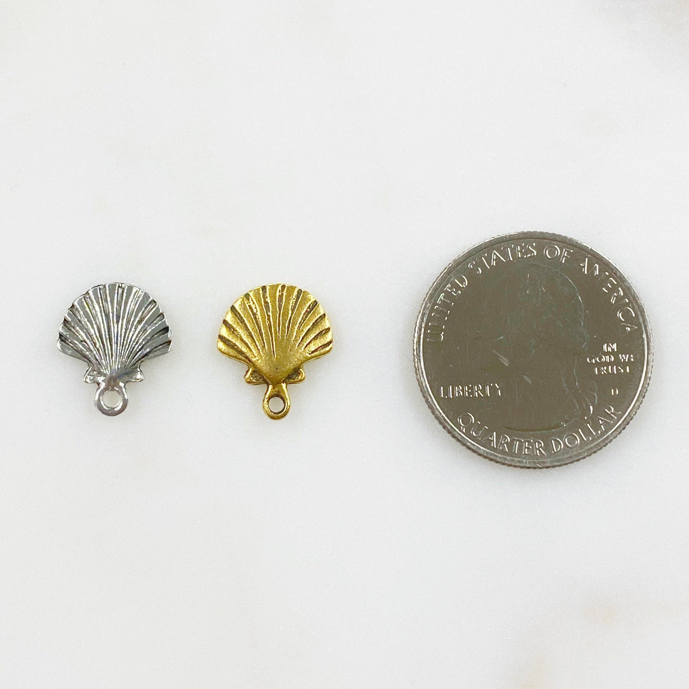 Pewter Sea Shell Flat Charm Antique Gold or Antique Silver (2pc)