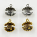 Pewter Sea Shell Oyster Pearl Charm Antique Gold or Antique (2pc)