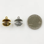 Pewter Sea Shell Oyster Pearl Charm Antique Gold or Antique (2pc)