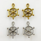 Pewter Ships Wheel Sea Charm Antique Gold or Antique Silver (2pc)