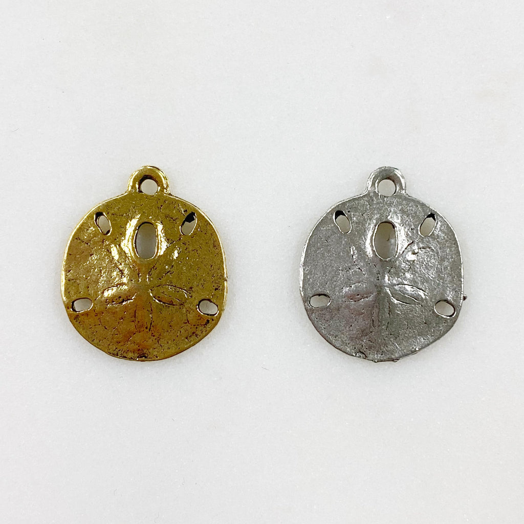 Pewter Rare Sand Dollar Charm Beach Charm Antique Gold (2pc)
