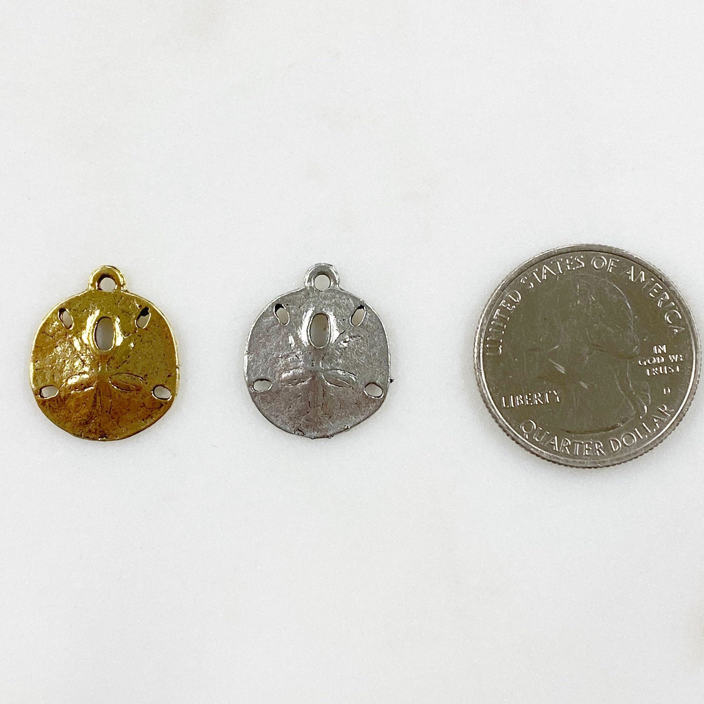 Pewter Rare Sand Dollar Charm Beach Charm Antique Gold (2pc)