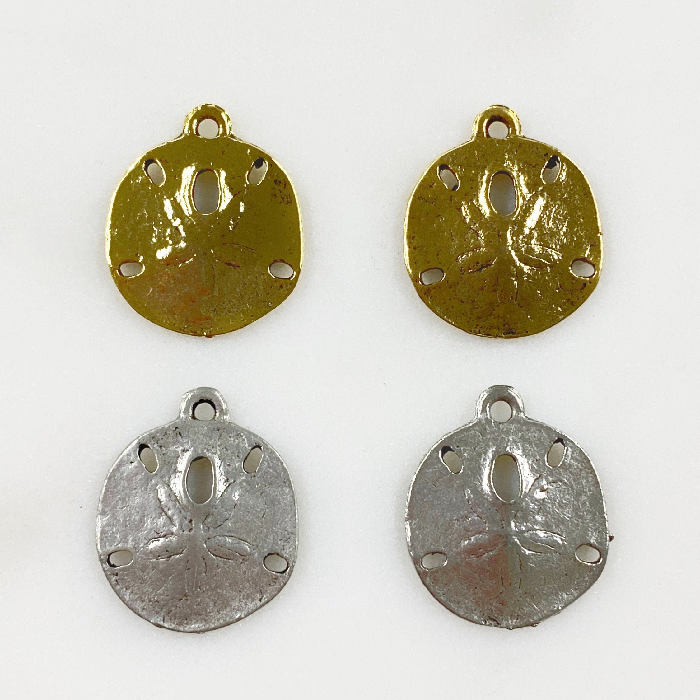 Pewter Rare Sand Dollar Charm Beach Charm Antique Gold (2pc)