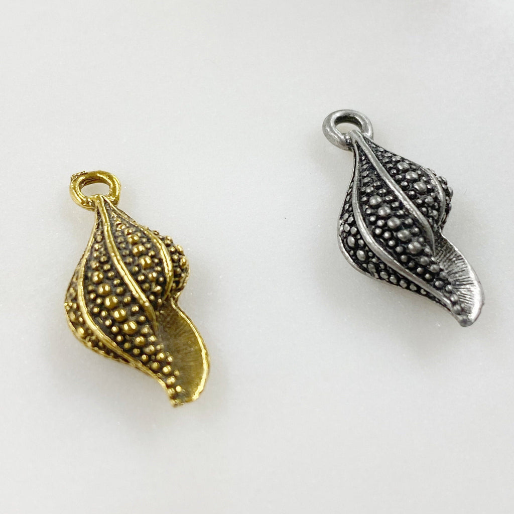 Pewter Textured Sea Shell Charm Beach Charm Antique Gold (2pc)