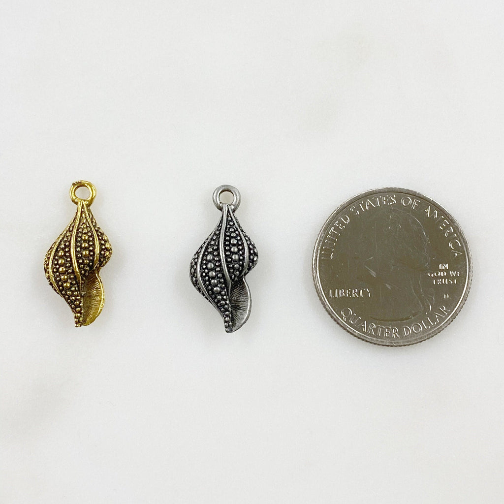 Pewter Textured Sea Shell Charm Beach Charm Antique Gold (2pc)
