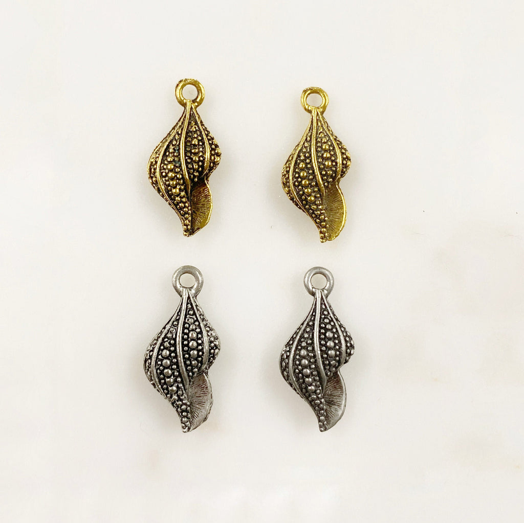 Pewter Textured Sea Shell Charm Beach Charm Antique Gold (2pc)