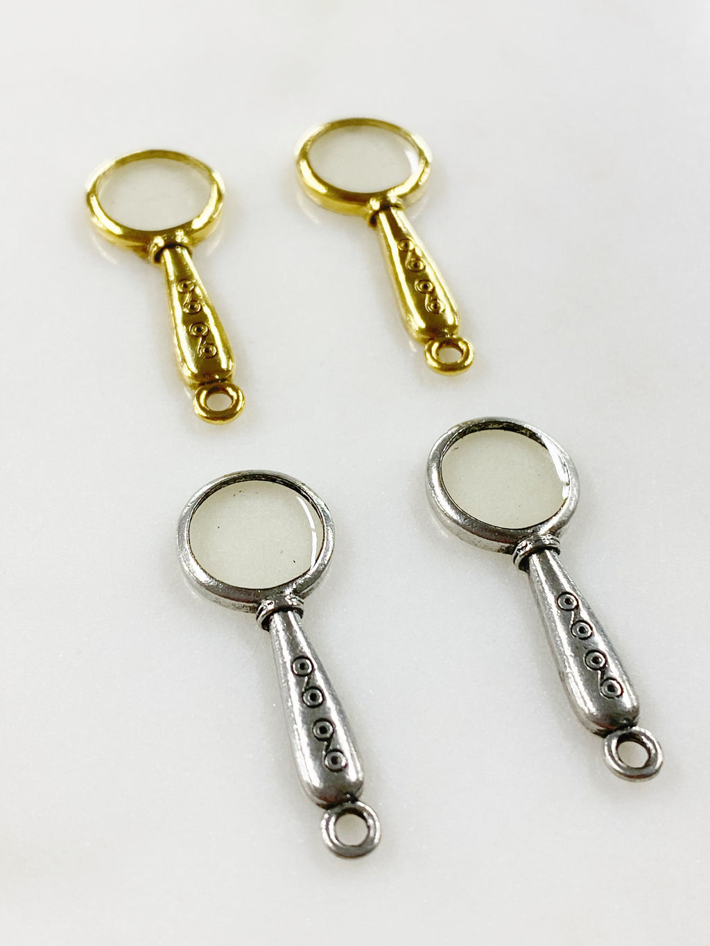 Pewter Magnifying Glass Charm Antique Gold or Antique Silver (2pc)
