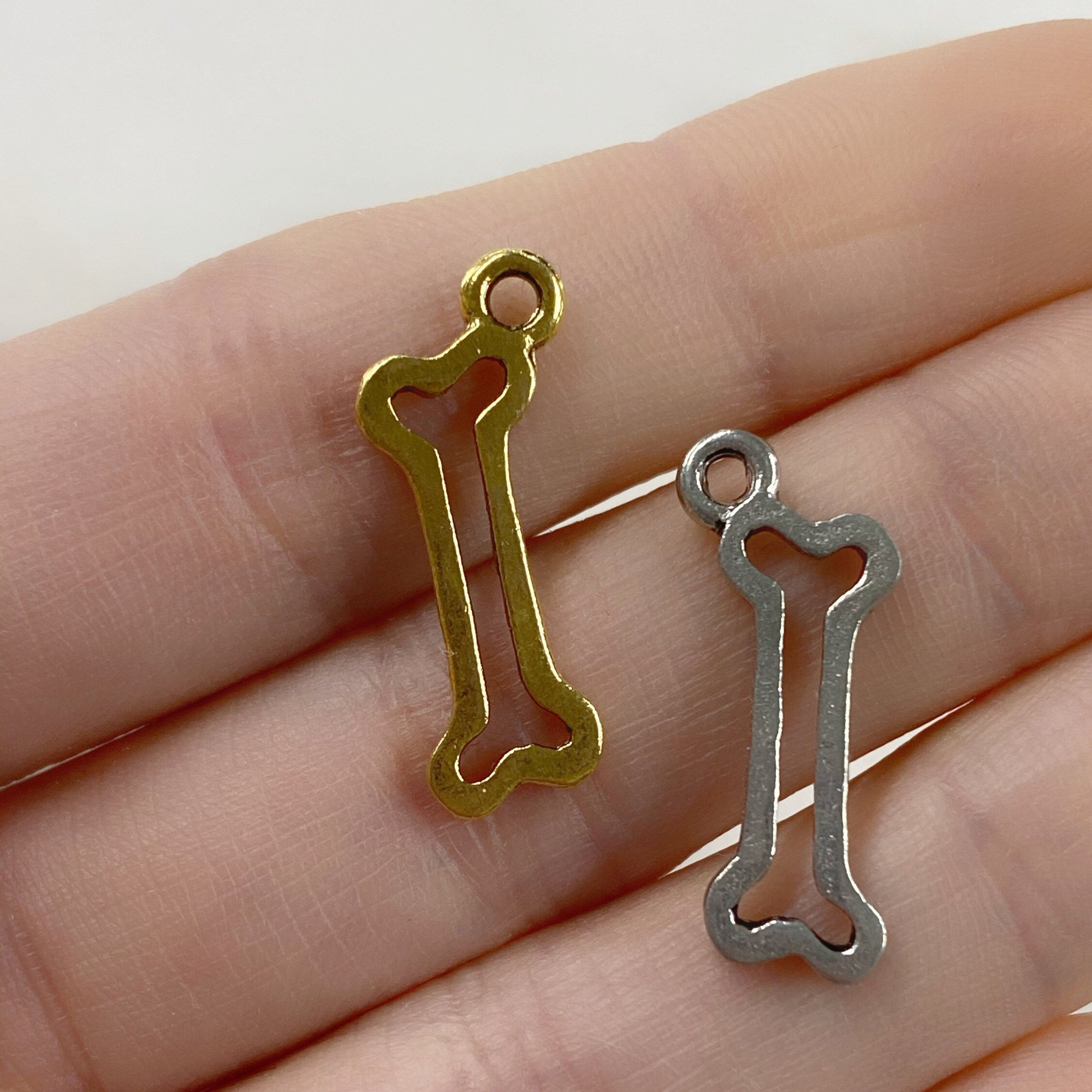 Pewter Dog Bone Charm Dog Charm Antique Gold or Antique Silver (2pc)