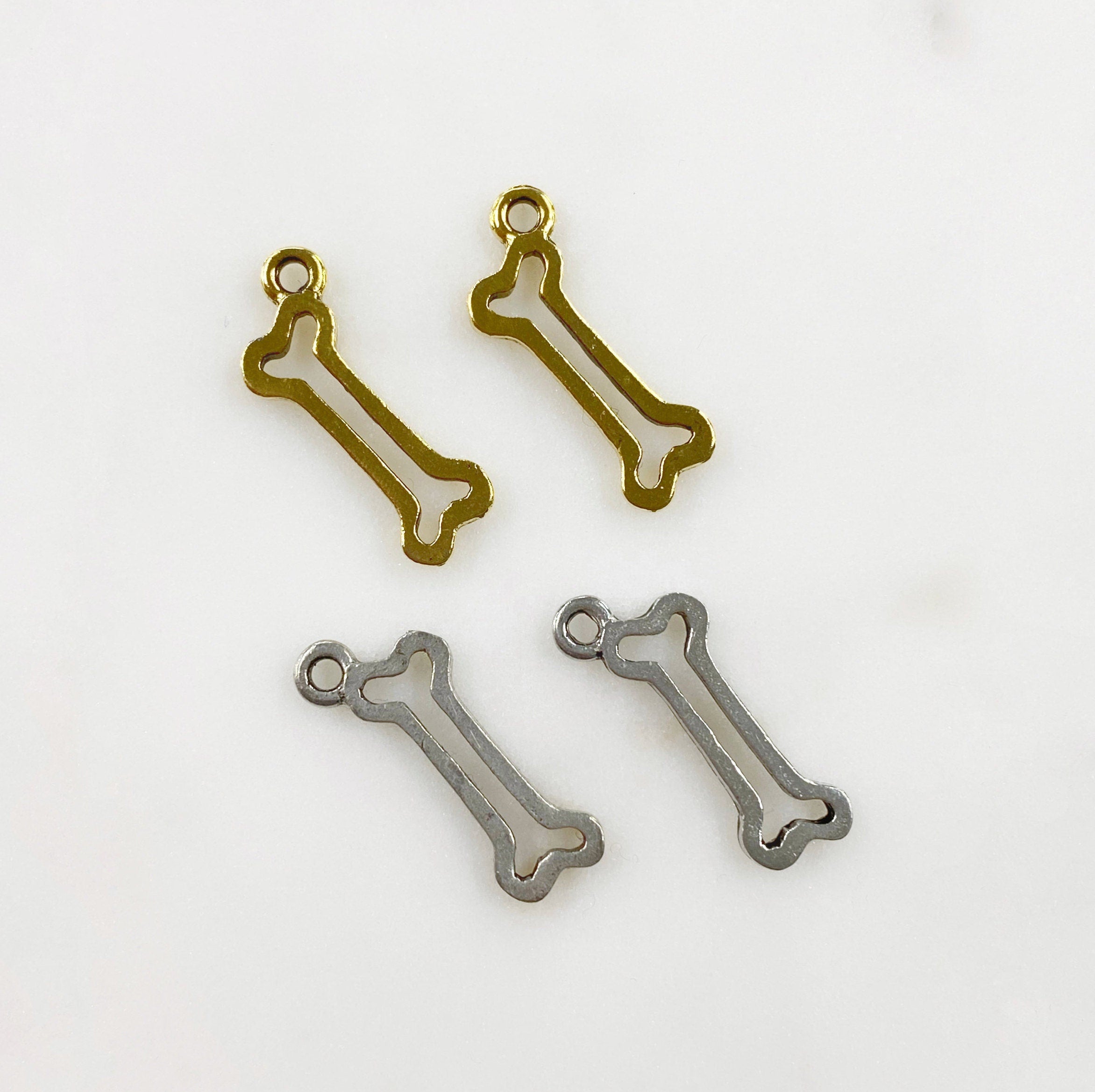 Pewter Dog Bone Charm Dog Charm Antique Gold or Antique Silver (2pc)