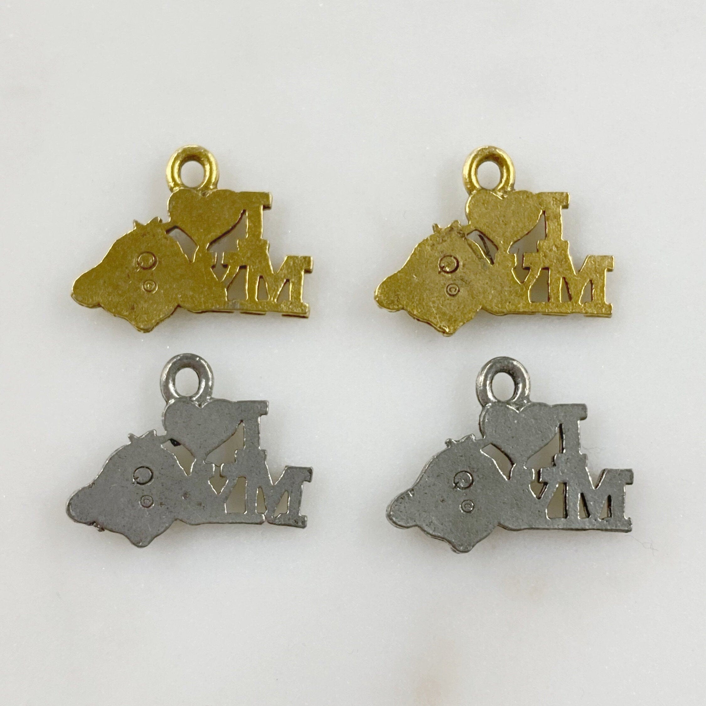Pewter I Heart My Dog Charm Dog Charm Antique Gold or Antique (2pc)