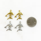 22mmx21mm Pewter Dolphin & Baby Charm Antique Gold or Antique Silver (2pc)