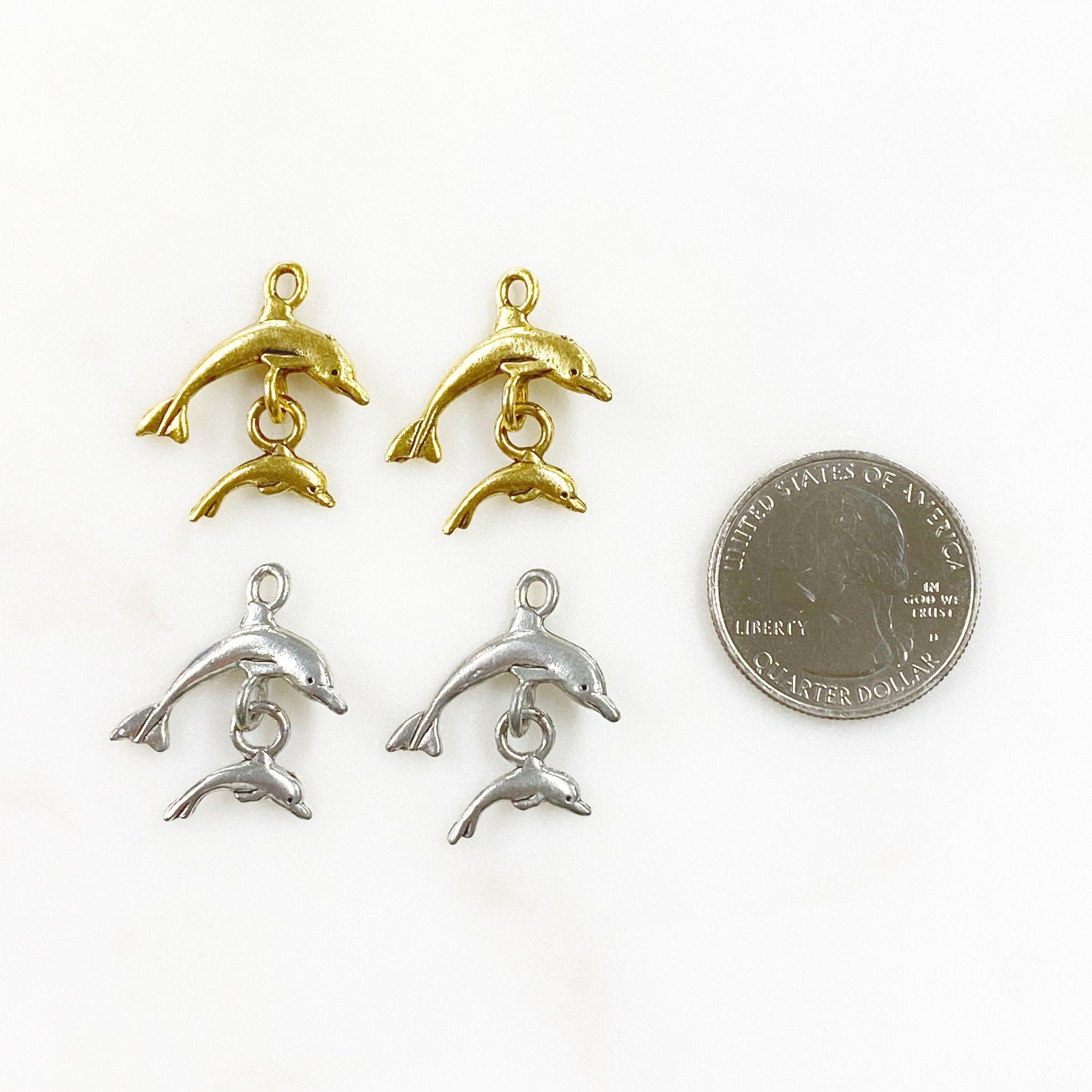 22mmx21mm Pewter Dolphin & Baby Charm Antique Gold or Antique Silver (2pc)