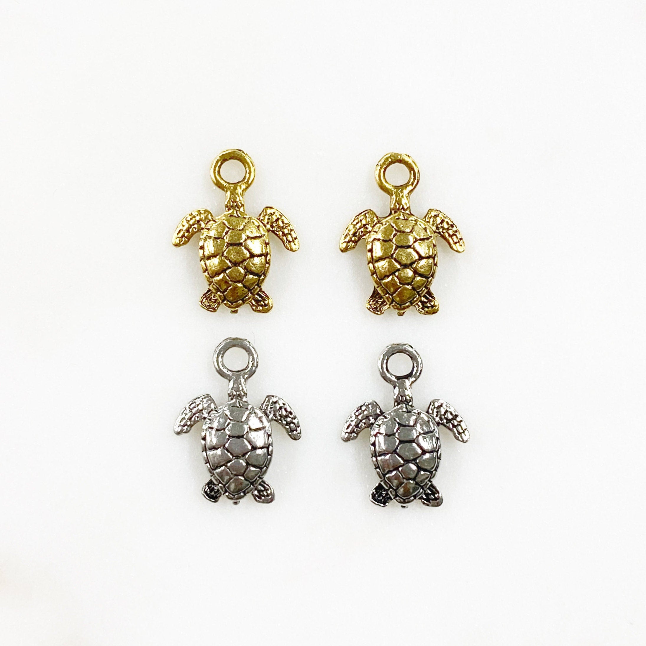 16mmx12mm Pewter Sea Turtle Charm Beach Ocean Charm Antique Gold (2pc)