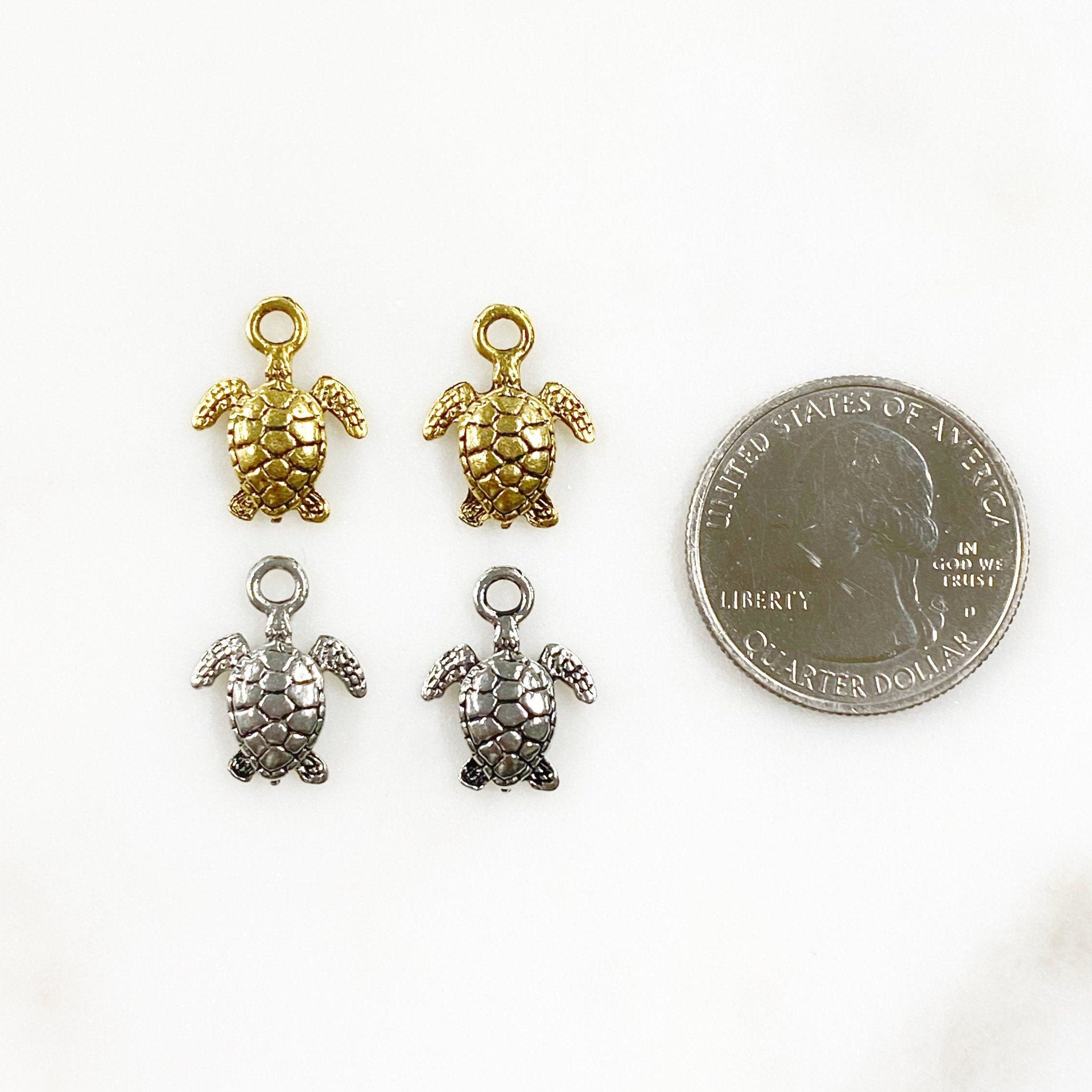 16mmx12mm Pewter Sea Turtle Charm Beach Ocean Charm Antique Gold (2pc)