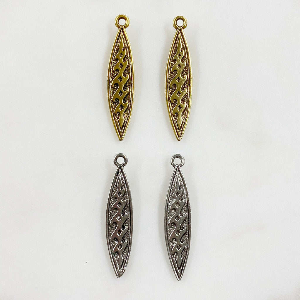 39mmx8mm Pewter Surfboard Charm Beach Ocean Charm Antique Gold (2pc)