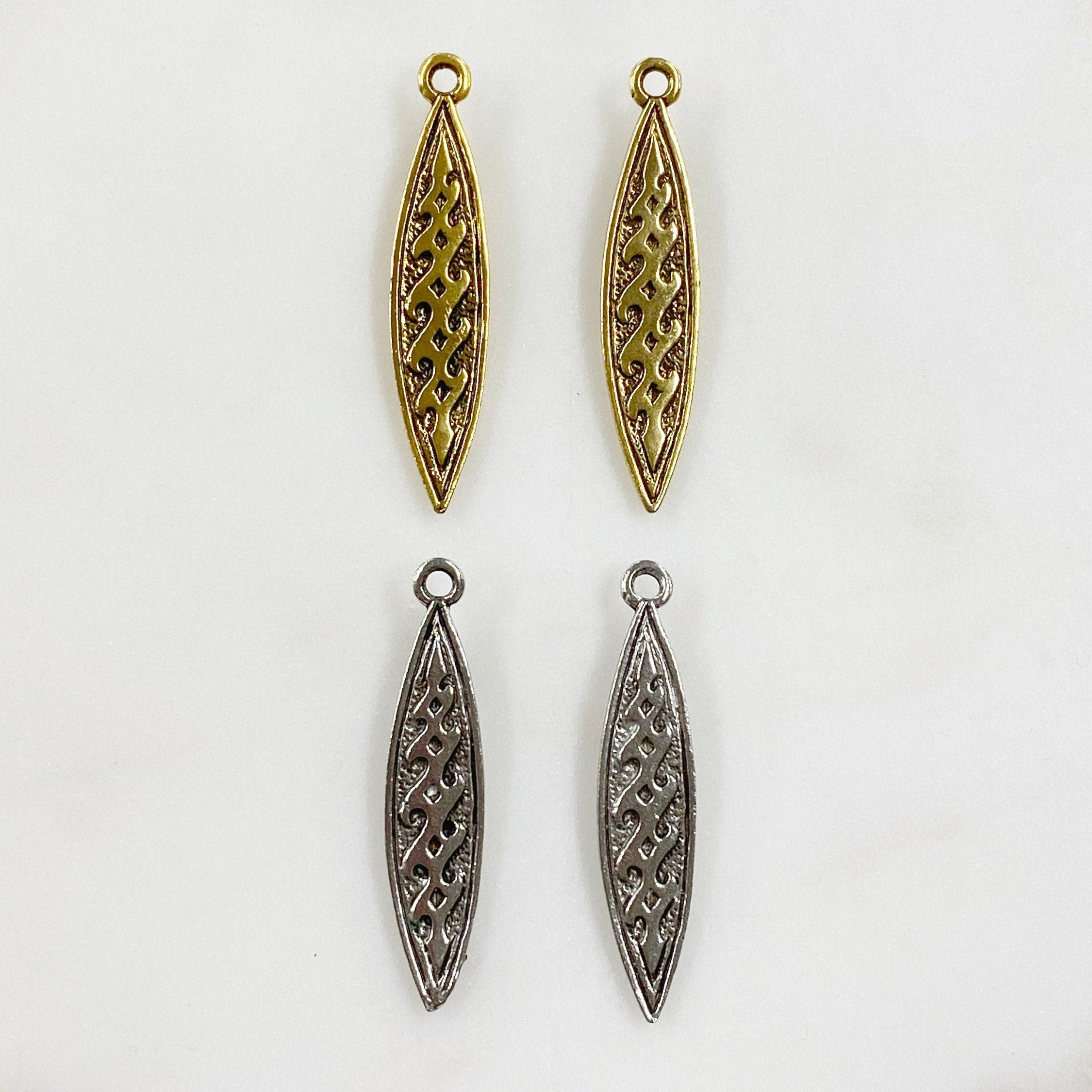 39mmx8mm Pewter Surfboard Charm Beach Ocean Charm Antique Gold (2pc)
