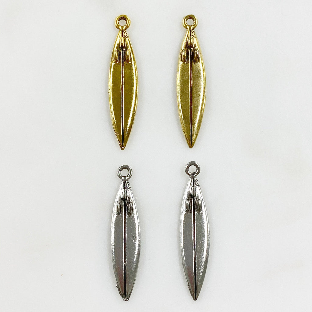 39mmx8mm Pewter Surfboard Charm Beach Ocean Charm Antique Gold (2pc)
