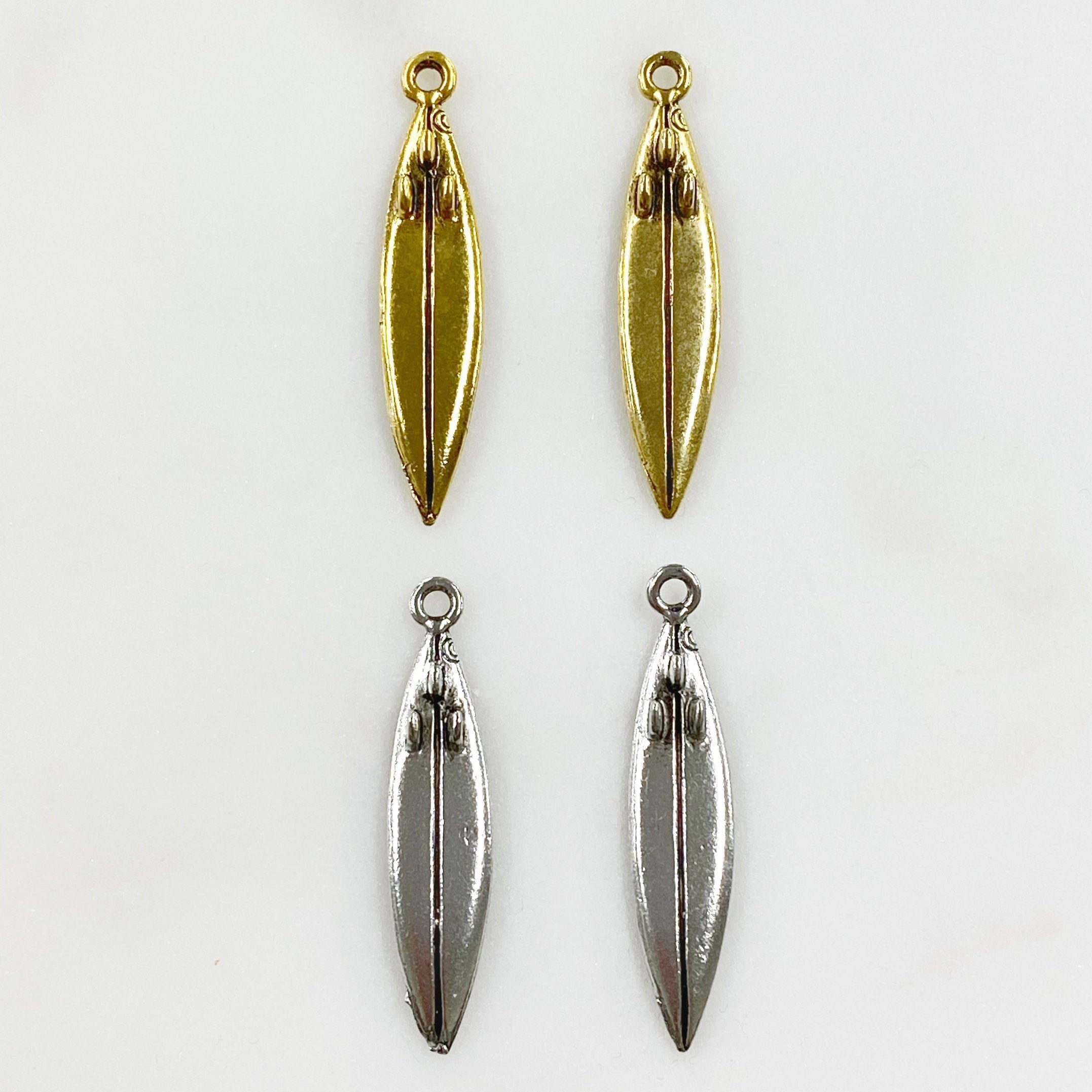39mmx8mm Pewter Surfboard Charm Beach Ocean Charm Antique Gold (2pc)