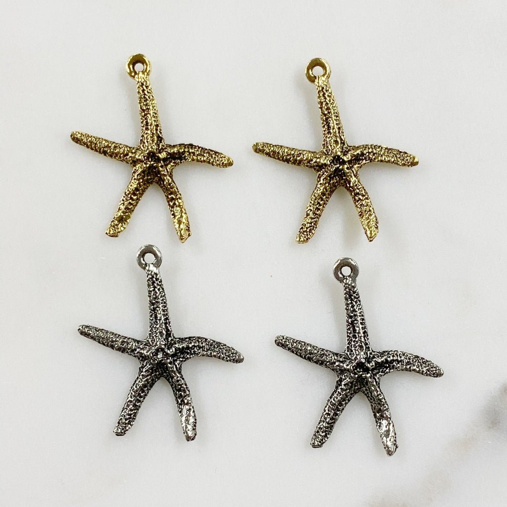 33mmx29mm Pewter Starfish Charm Beach Ocean Charm Antique Gold (2pc)