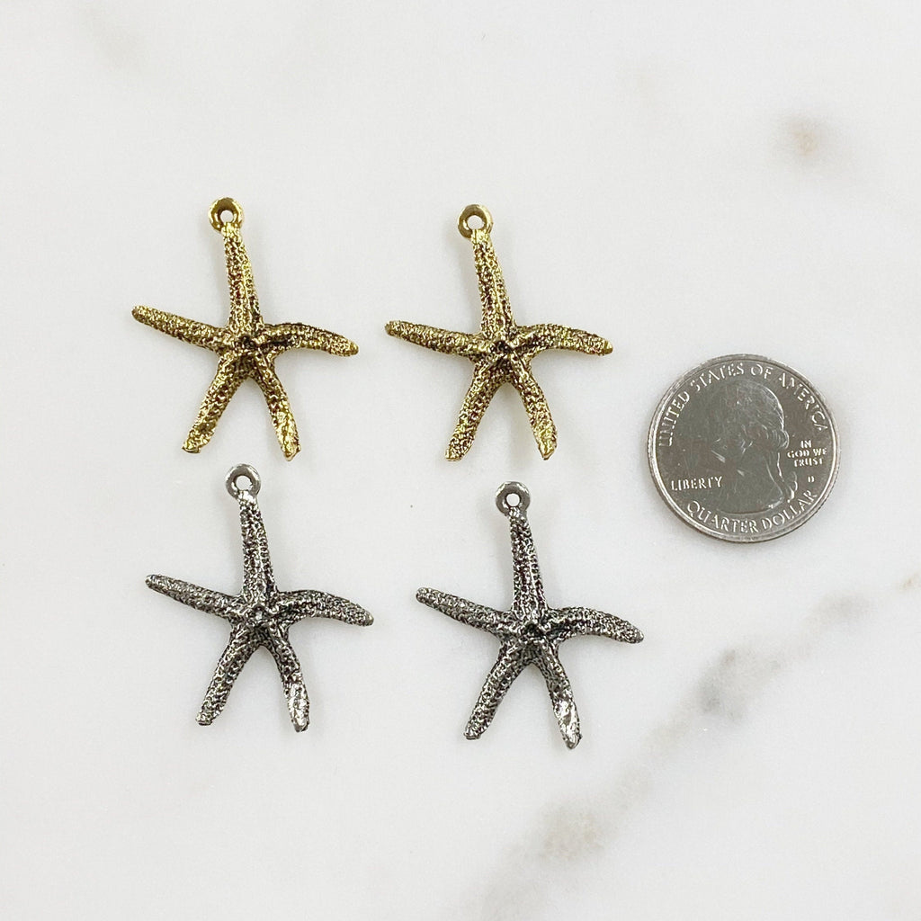 33mmx29mm Pewter Starfish Charm Beach Ocean Charm Antique Gold (2pc)