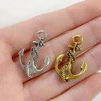 Pewter Anchor with Detailed Rope Charm Nautical Ocean Antique (2pc)