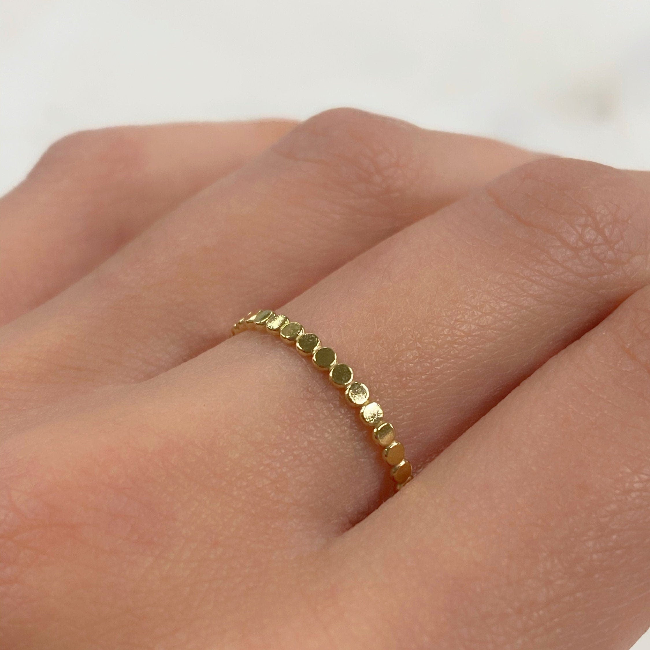 1.9mm 14K Gold Filled Flat Beaded Ring 7 for 8 Stackable Thin Ready to Wear