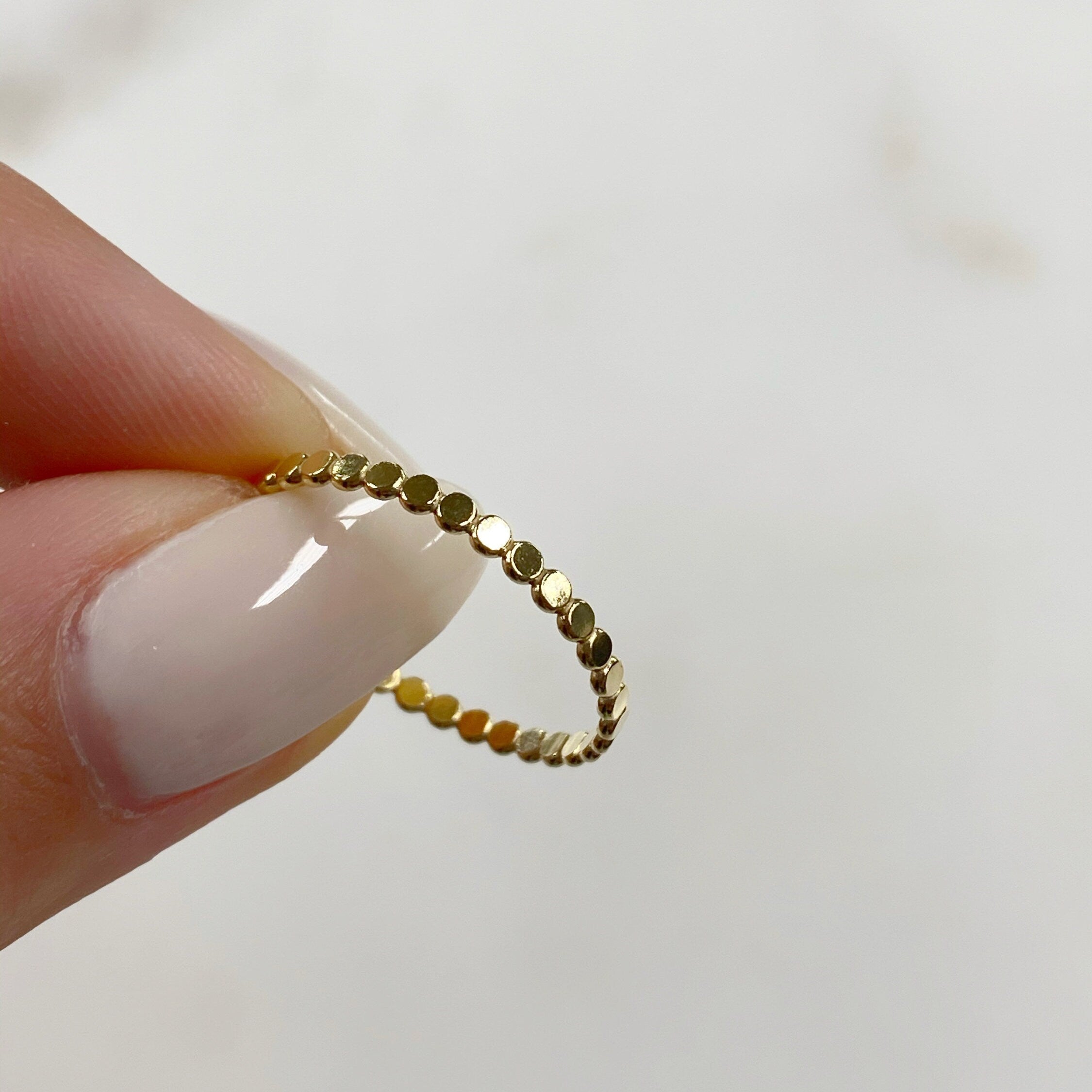 1.9mm 14K Gold Filled Flat Beaded Ring 7 for 8 Stackable Thin Ready to Wear