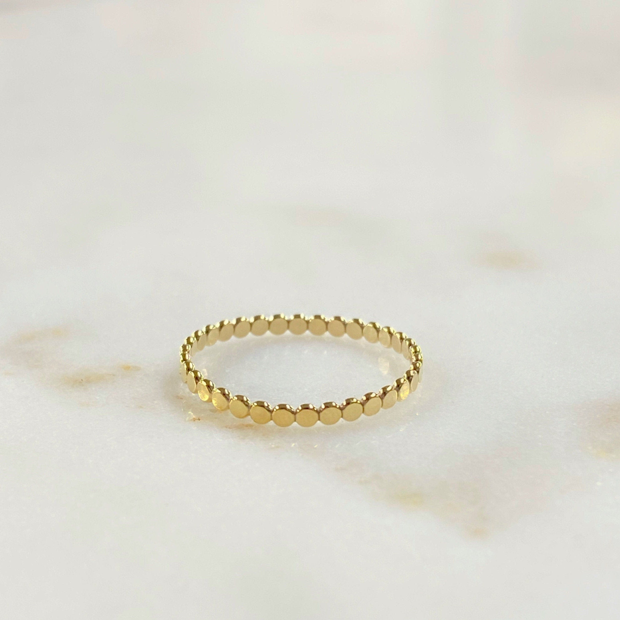 1.9mm 14K Gold Filled Flat Beaded Ring 7 for 8 Stackable Thin Ready to Wear