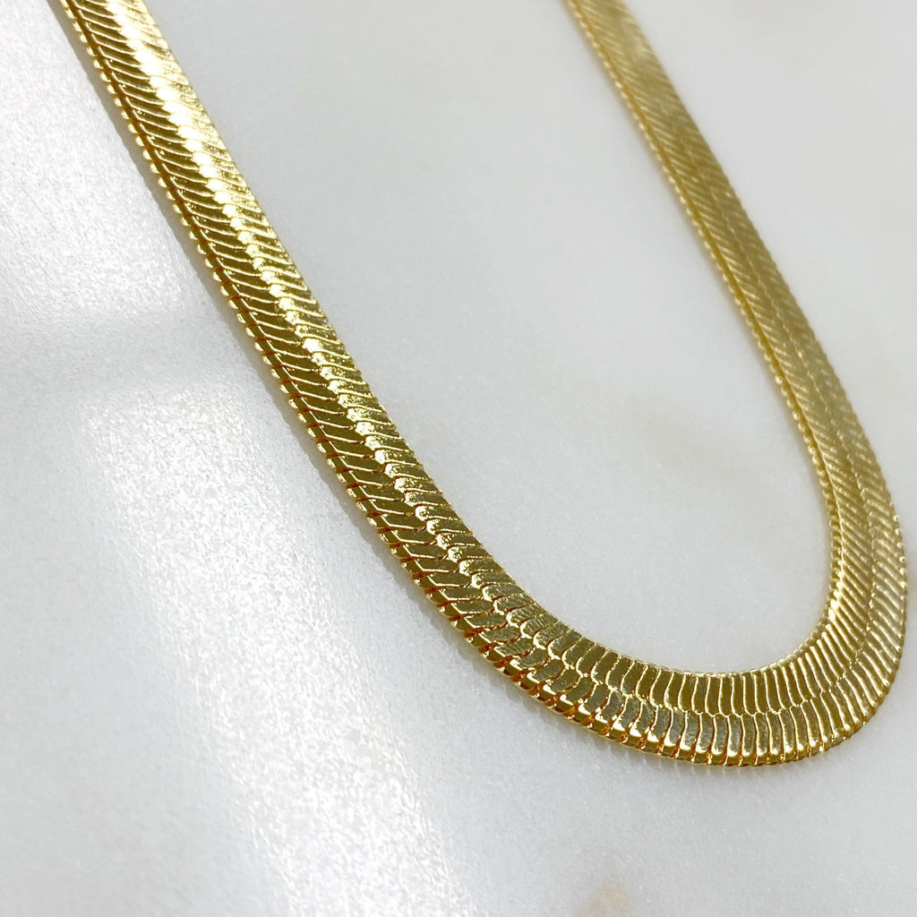 18K Gold Filled Ready to Wear Thick Herringbone Chain Necklace 7mm