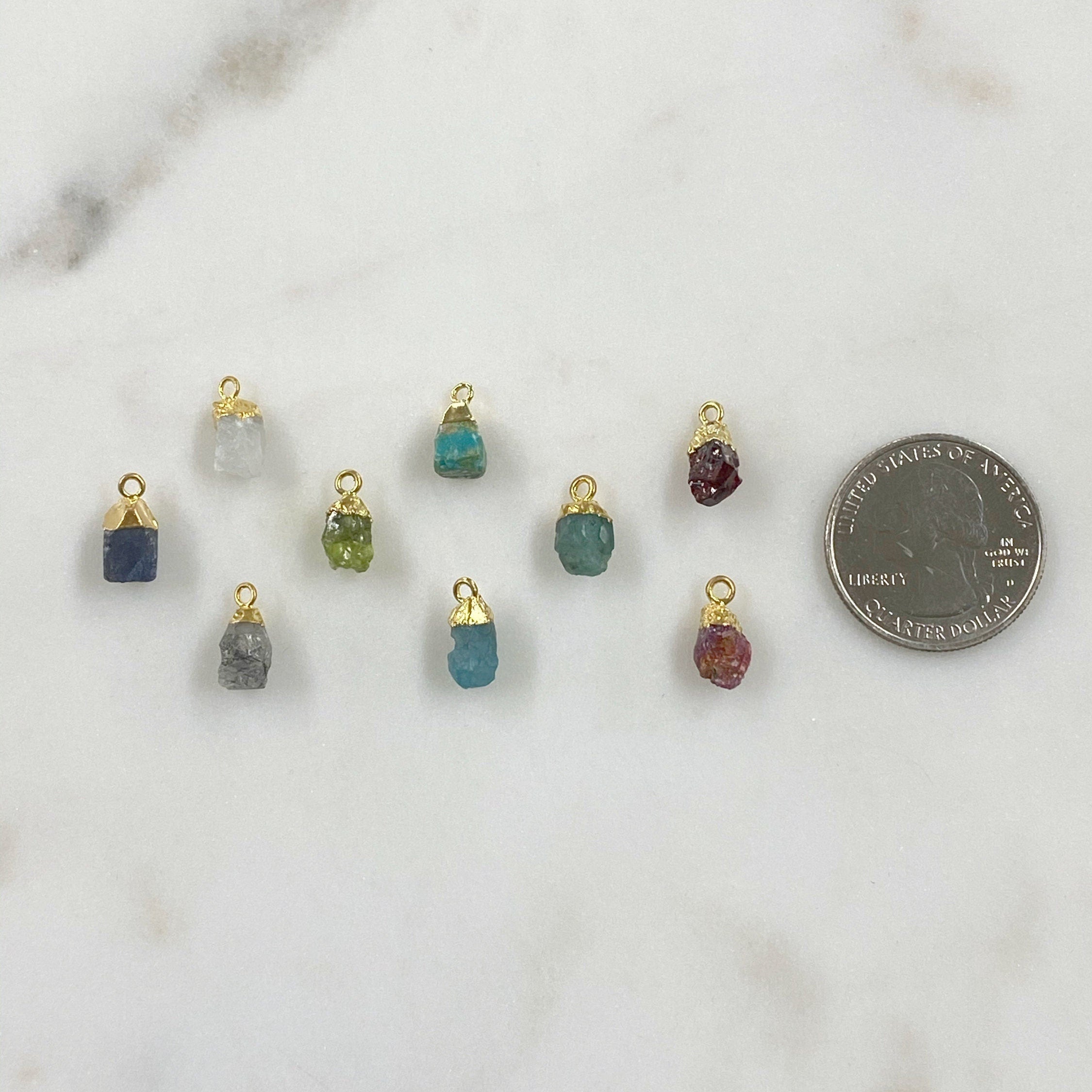Gold Plated Small Raw Nugget Gemstone Charm Small Pendant 1 Loop