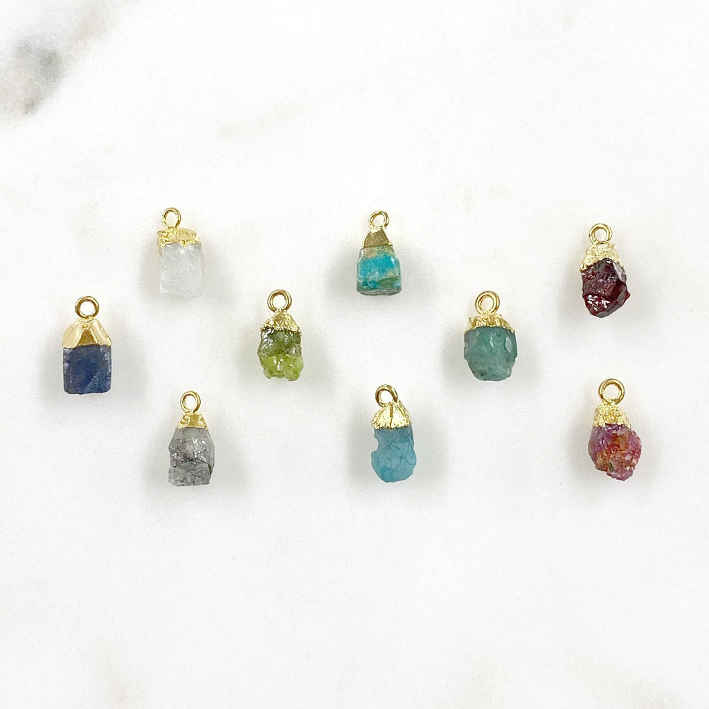Gold Plated Small Raw Nugget Gemstone Charm Small Pendant 1 Loop
