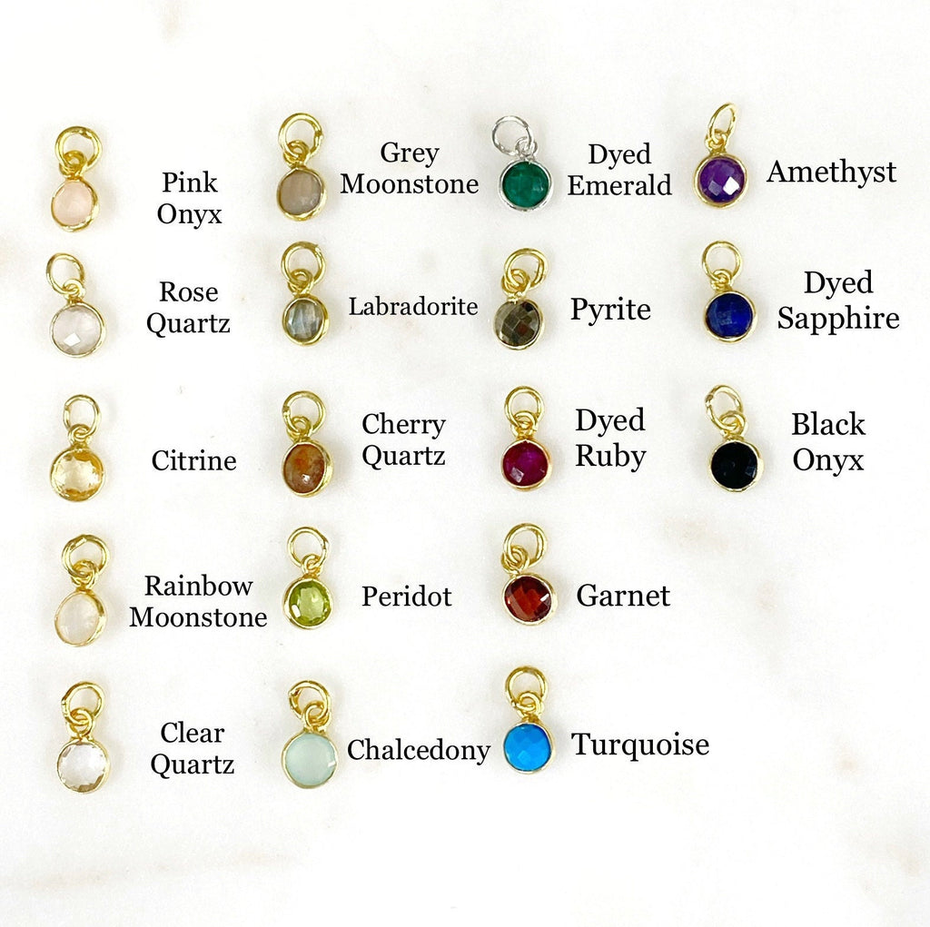 Sterling Silver or Gold Plated Tiny Round Gemstone Faceted Bezel Charm