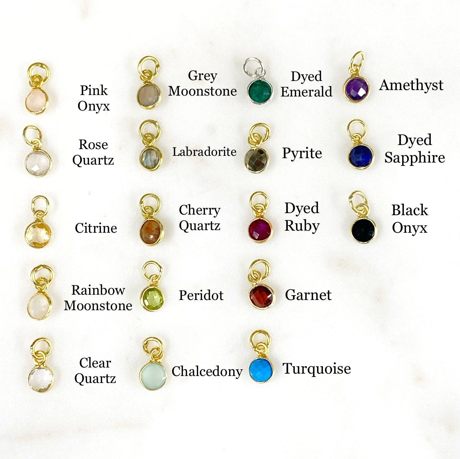 Sterling Silver or Gold Plated Tiny Round Gemstone Faceted Bezel Charm