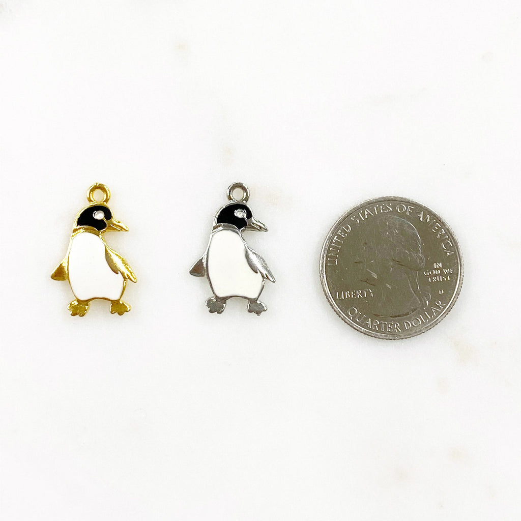 Pewter Penguin Enamel Charm Gold or Silver Animal Charms