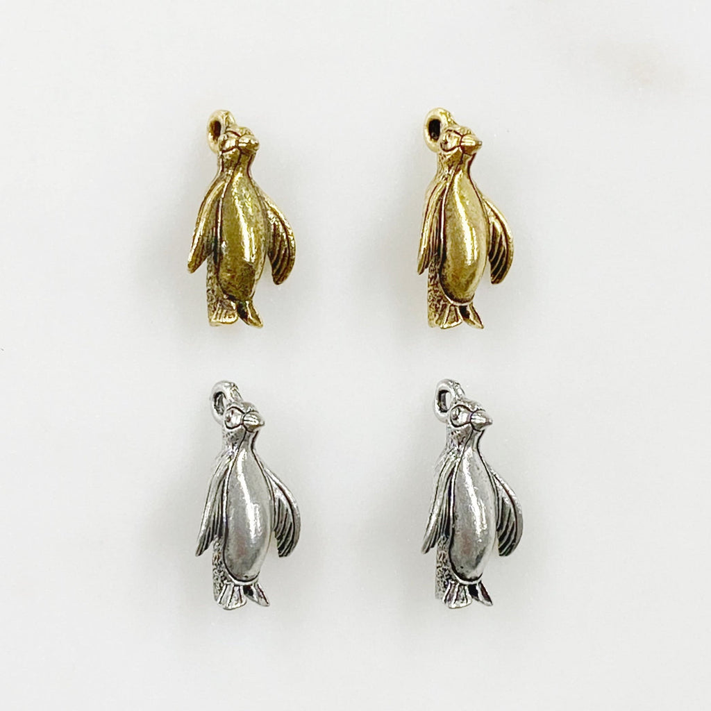 Pewter Standing Penguin Charm Antique Gold or Antique Silver