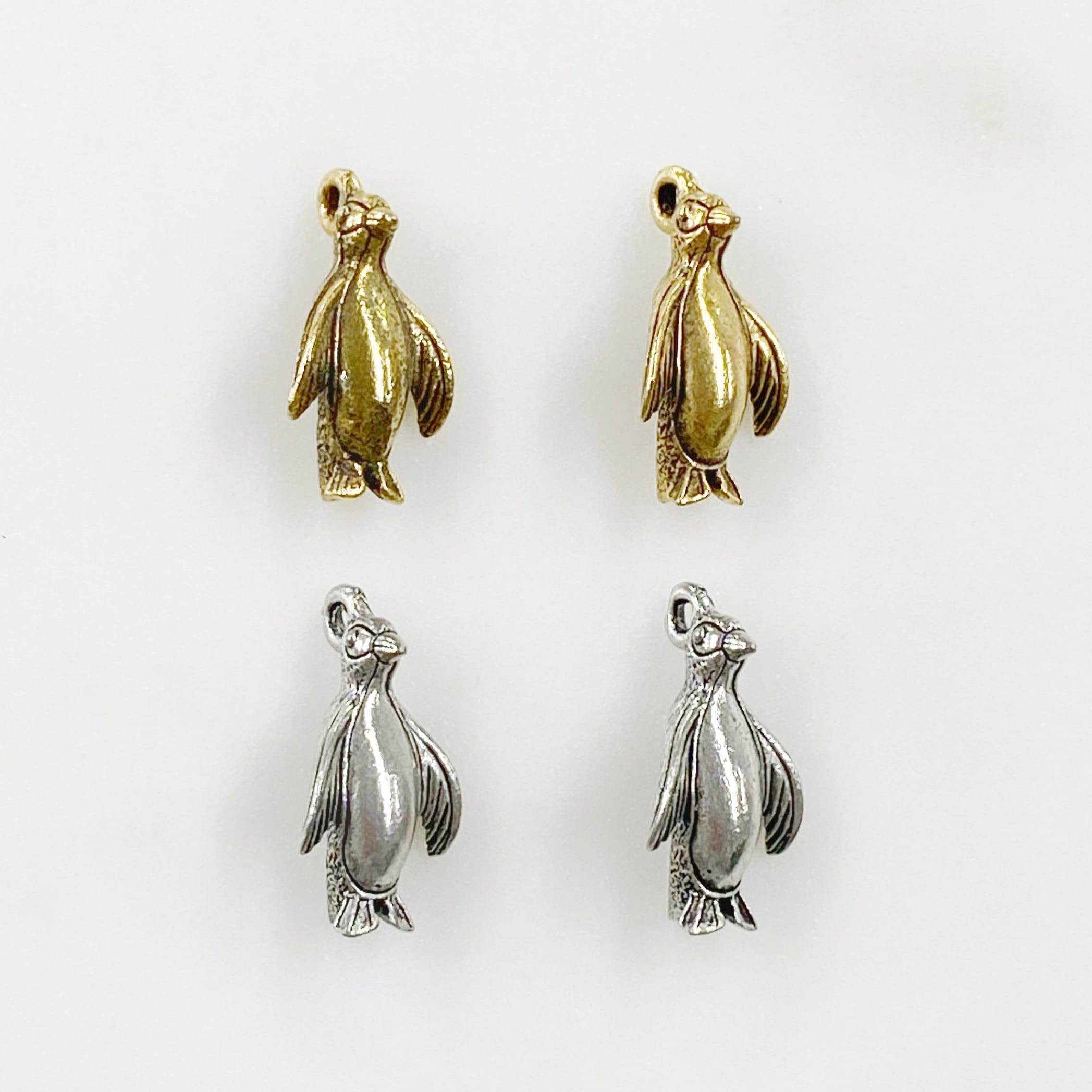 Pewter Standing Penguin Charm Antique Gold or Antique Silver