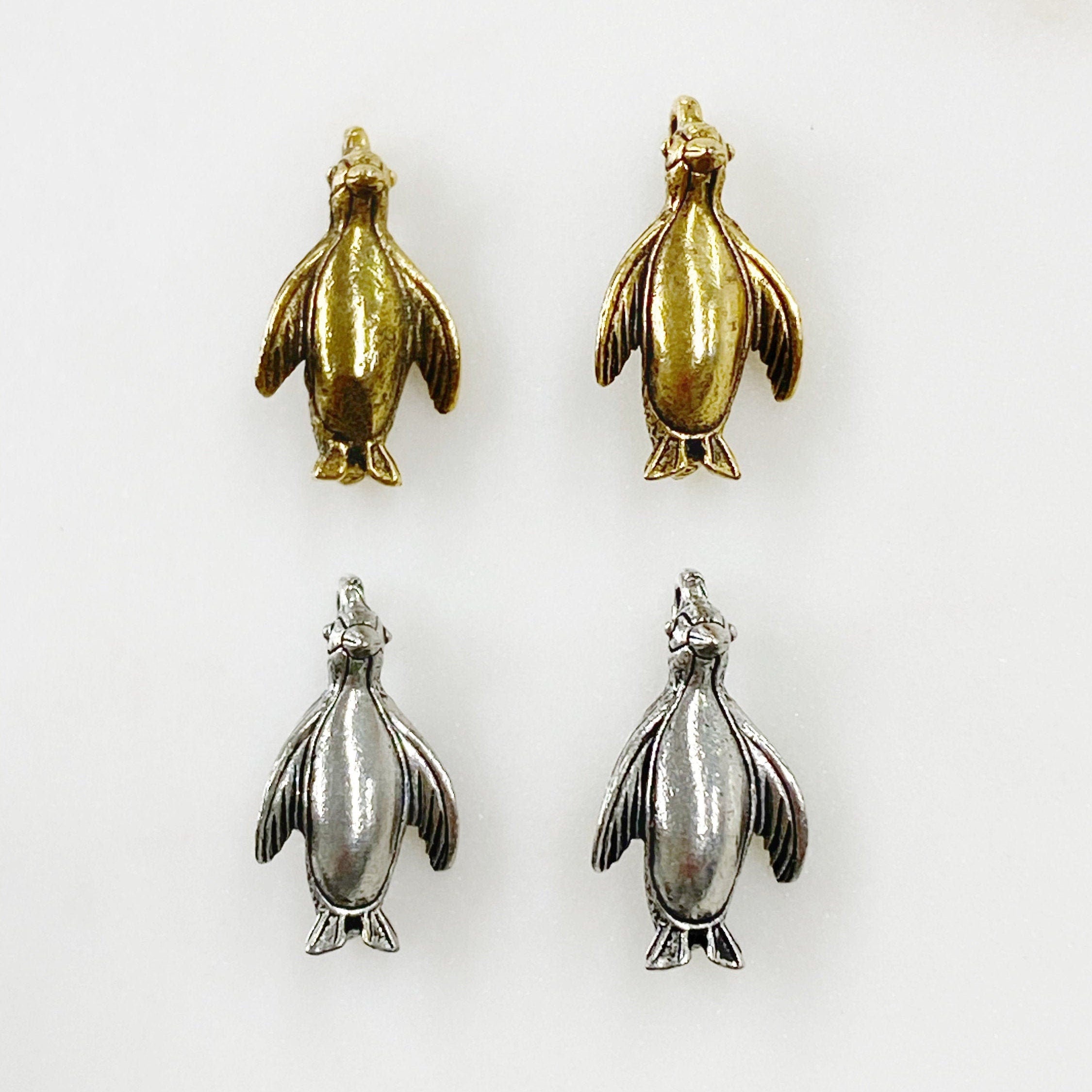Pewter Standing Penguin Charm Antique Gold or Antique Silver